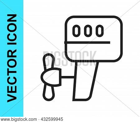Black Line Outboard Boat Motor Icon Isolated On White Background. Boat Engine. Vector