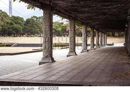 Granite Arcade In The Summer Park Of The Japanese City Of Beppu On The Island Of Kyushu