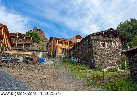 Tusheti, Georgia - 23 August, 2021: The Upper Omalo Village And The Fortress Keselo