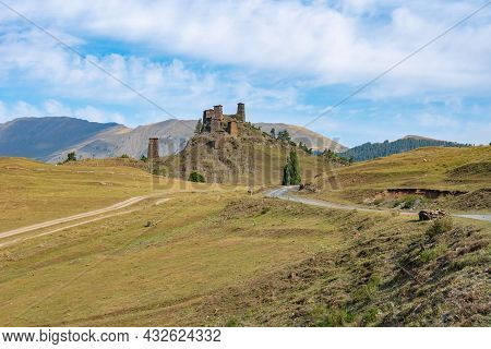 The Upper Omalo Village And The Fortress Keselo. Travel To The Georgia