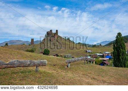The Upper Omalo Village And The Fortress Keselo. Travel To The Georgia