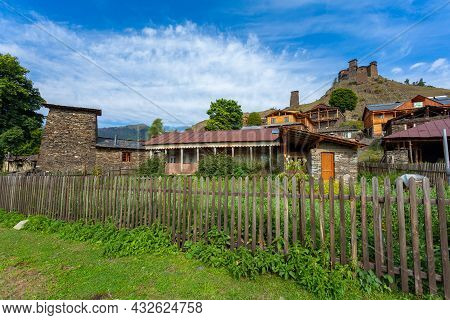 The Upper Omalo Village And The Fortress Keselo. Travel To The Georgia