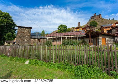 The Upper Omalo Village And The Fortress Keselo. Travel To The Georgia