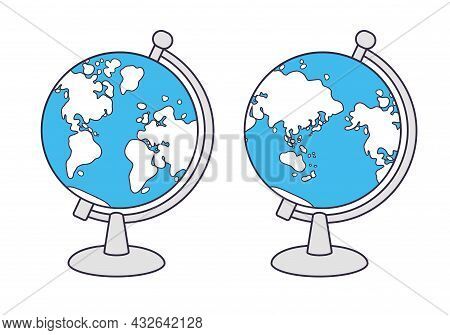Globe Vector Icon Isolated, Western And Eastern Hemisphere.