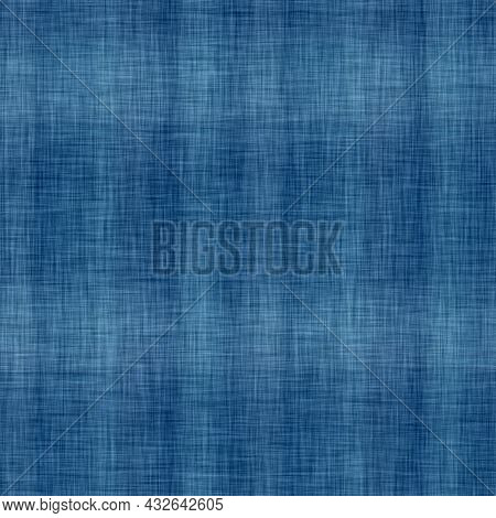 Classic Blue Woven Check Masculine Shirt Fabric Texture. Navy Space Dyed Marled Melange Background. 