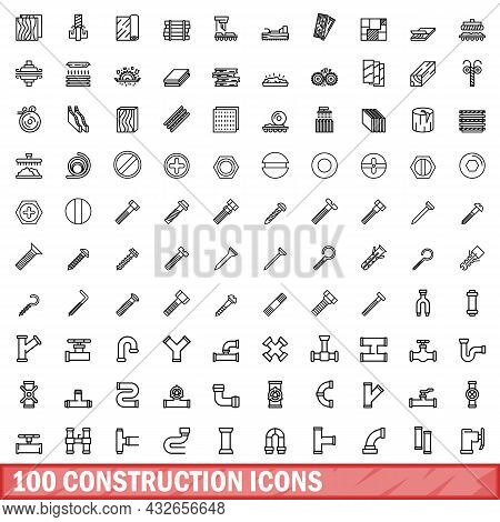 100 Construction Icons Set. Outline Illustration Of 100 Construction Icons Vector Set Isolated On Wh