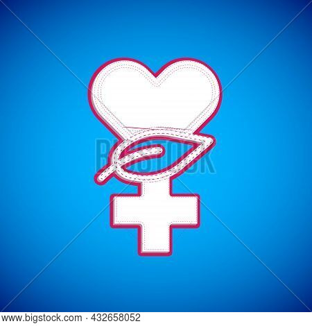 White Ethnoscience Icon Isolated On Blue Background. Gardening, Ethnoscience And Organic Concept. Ve