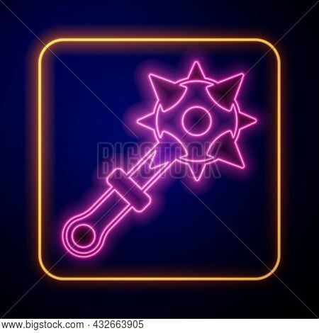 Glowing Neon Medieval Chained Mace Ball Icon Isolated On Black Background. Morgenstern Medieval Weap