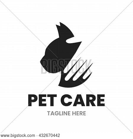Pet Care Logo Design Template. Abstract Cat And Hand. Stock Vector Illustration.