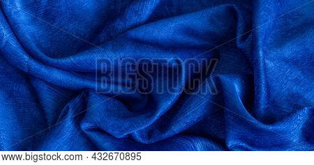 Rinkled Blue Cotton Fabric With Visible Texture