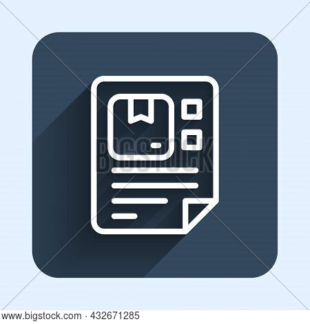 White Line Waybill Icon Isolated With Long Shadow Background. Blue Square Button. Vector