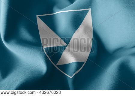 3d Illustration Flag Of Vestfold Og Telemark Is A Region Of Norway. Waving On The Wind Flag Textile 