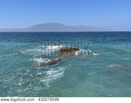 Rocky Beach And Crystal Turquoise Water Of Ionian Sea In Albania.