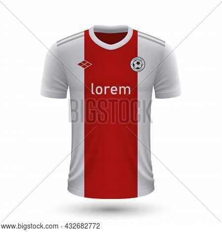 Realistic Soccer Shirt Ajax Amsterdam 2022, Jersey Template For Football Kit. Vector Illustration