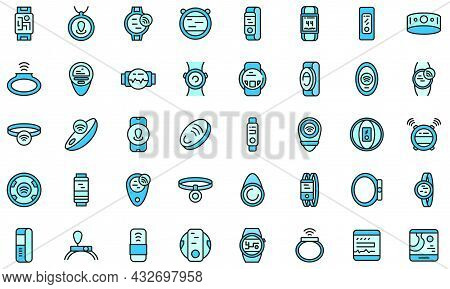 Wearable Tracker Icons Set. Outline Set Of Wearable Tracker Vector Icons Thin Line Color Flat Isolat