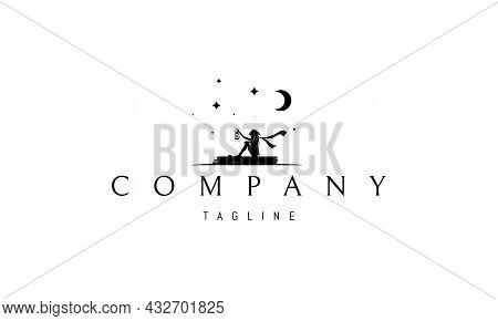 Vector Logo In Which An Abstract Image Of A Girl Sitting On A Log With A Lantern In Her Hands Under 