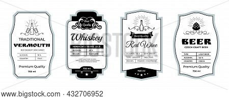 Vintage Alcohol Label. Minimalistic Stickers For Whiskey And Beer Bottles. Wine Or Vermouth Branding