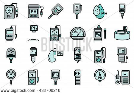 Ph Meter Icons Set. Outline Set Of Ph Meter Vector Icons Thin Line Color Flat Isolated On White