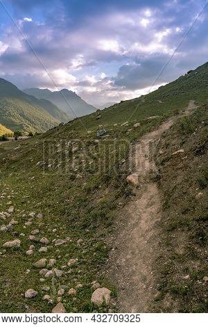 Mountain Trail. North Ossetia Alania. The Surroundings Of The City Of Fiagdon. Vertical Format.