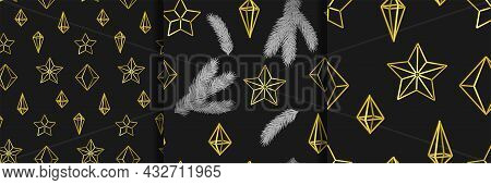 Merry Christmas And Happy New Year Scandinavian Seamless Patterns Set