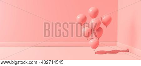 Floating Balloons On A Colored Background - 3d Render