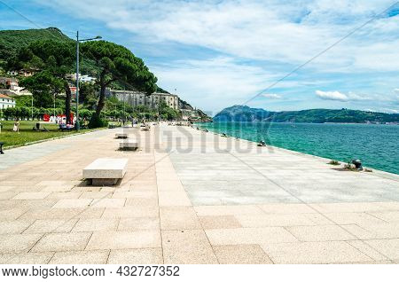 Santona, Spain - July 4, 2021: View From The Seafront Of Santona, Cantabria, Northern Spain, With Th
