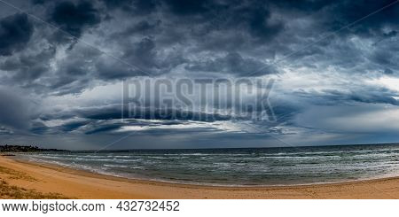 Menacing Storm Front Rolling Through Port Philip Bay Approaching Frankston Beach