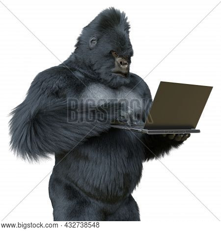Gorilla With Laptop Concept 3d Illustration Isolated On White
