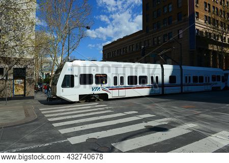 San Jose, Ca, Usa - Mar. 10, 2014: Santa Clara Valley Transportation Authority Vta Light Rail On S 1