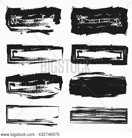 Ink Rectangle Icon. Black Paint Brush Geometric Figure. Sketch Concept. Stamp Texture. Vector Illust