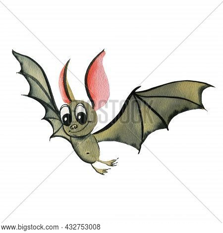 Halloween Sublimation Watercolor.halloween Animal. Bat, Small Bat Flying Found In Europe And North A