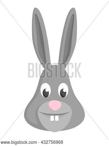 Rabbit Face Front View. Animal Head In Cartoon Style.