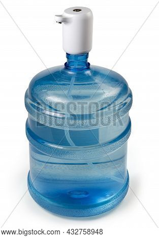 Large Blue Plastic Transparent Carboy Of Drinking Water With Installed Domestic Electric Battery Pow