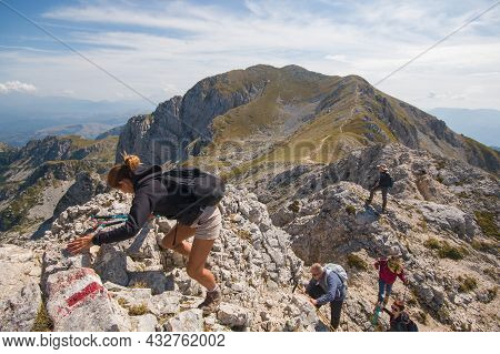 Monte Terminillo, Italy - September 11, 2021: Panoramic View Of The Peak Of Mount Terminillo During 