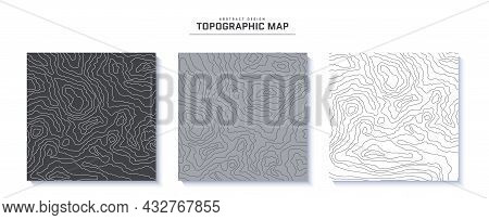 Set Of Topographic Maps Abstract Backgrounds. Outline Cartography Landscape. Collection Of Topograph