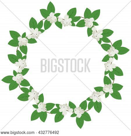 Snowberry Circular Frame Vector Illustration. Round Wreath Of Winter Berries. Rim Template For Text.