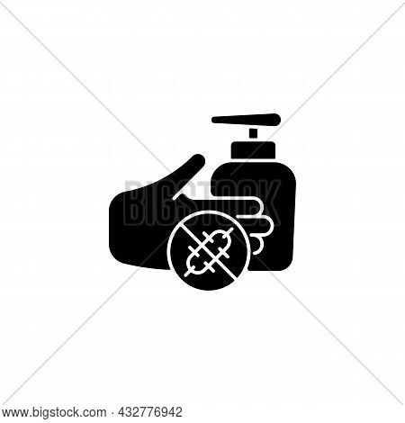Antiseptic Hand Washing Black Glyph Icon. Hand Disinfectant. Antiseptic Handrub. Preventing Bacteria