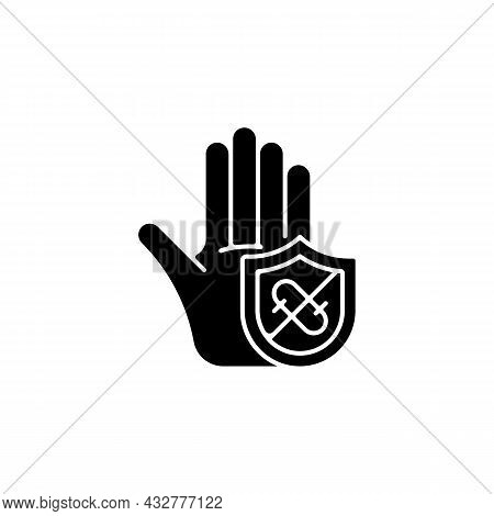 Microbes Protection Black Glyph Icon. Protect Hands Against Pathogens. Using Antibacterial Soaps, Ge
