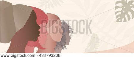 Silhouette Group Of Diverse And Multicultural Women. Concept Of Racial Equality. Communication Betwe