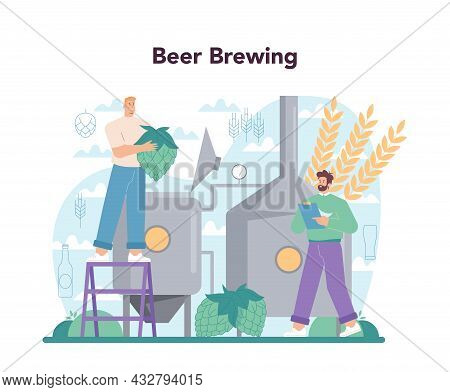 Brewery Concept. Craft Beer Production, Brewing Process. Draught Beer