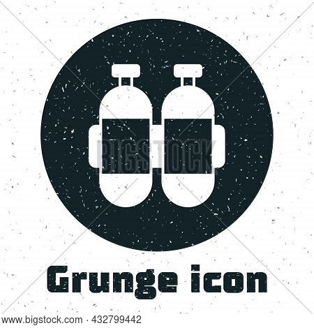 Grunge Aqualung Icon Isolated On White Background. Oxygen Tank For Diver. Diving Equipment. Extreme 