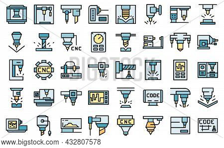 Cnc Machine Icons Set Outline Vector. Mill Controller. Industrial Tool
