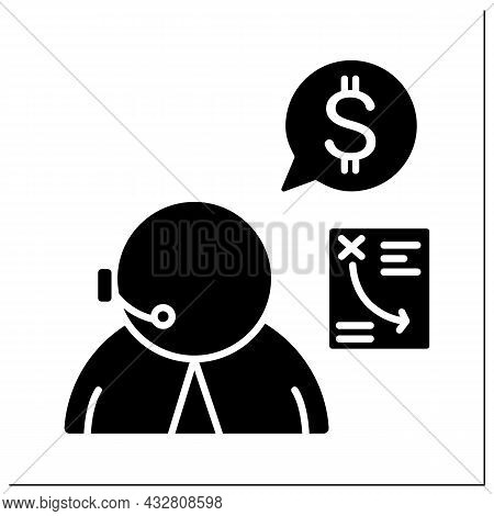 Financial Advisor Glyph Icon. Personal Finances Consultant Wearing Headset. Tax Reduction, Private B