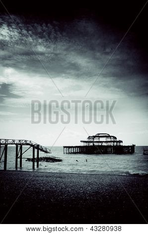 Remains Of The West Pier On Brighton Beach, England