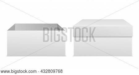 Packaging Boxes Realistic. White Empty Box Side View Mockup, Consumer Cardboard Package, Paper Wrap 