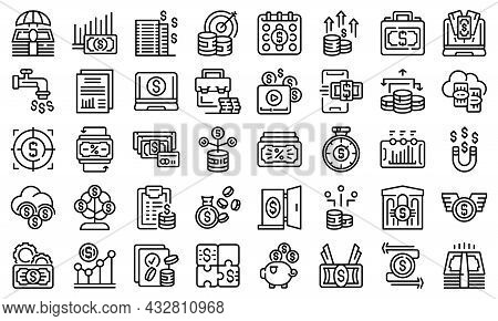 Passive Income Icons Set Outline Vector. Money Fund. Cost Invest