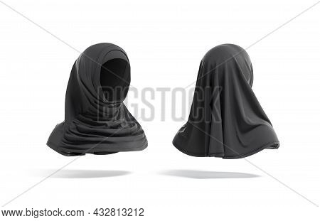 Blank Black Female Al-amira Mockup Front And Back, Side View, 3d Rendering. Empty Culture Traditiona