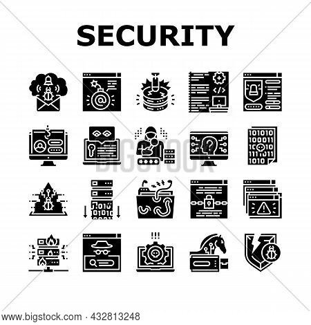 Cyber Security System Technology Icons Set Vector. Cyber Security Software And Application, Padlock 