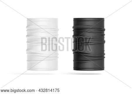 Blank Black And White Unfolded Neck Gaiter Mockup Front View, 3d Rendering. Empty Tube Headwear For 