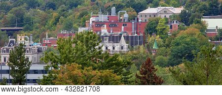 Small City Industry In The Forest Sherbrooke Quebec Panoramic View Eastern Township Estrie Village A